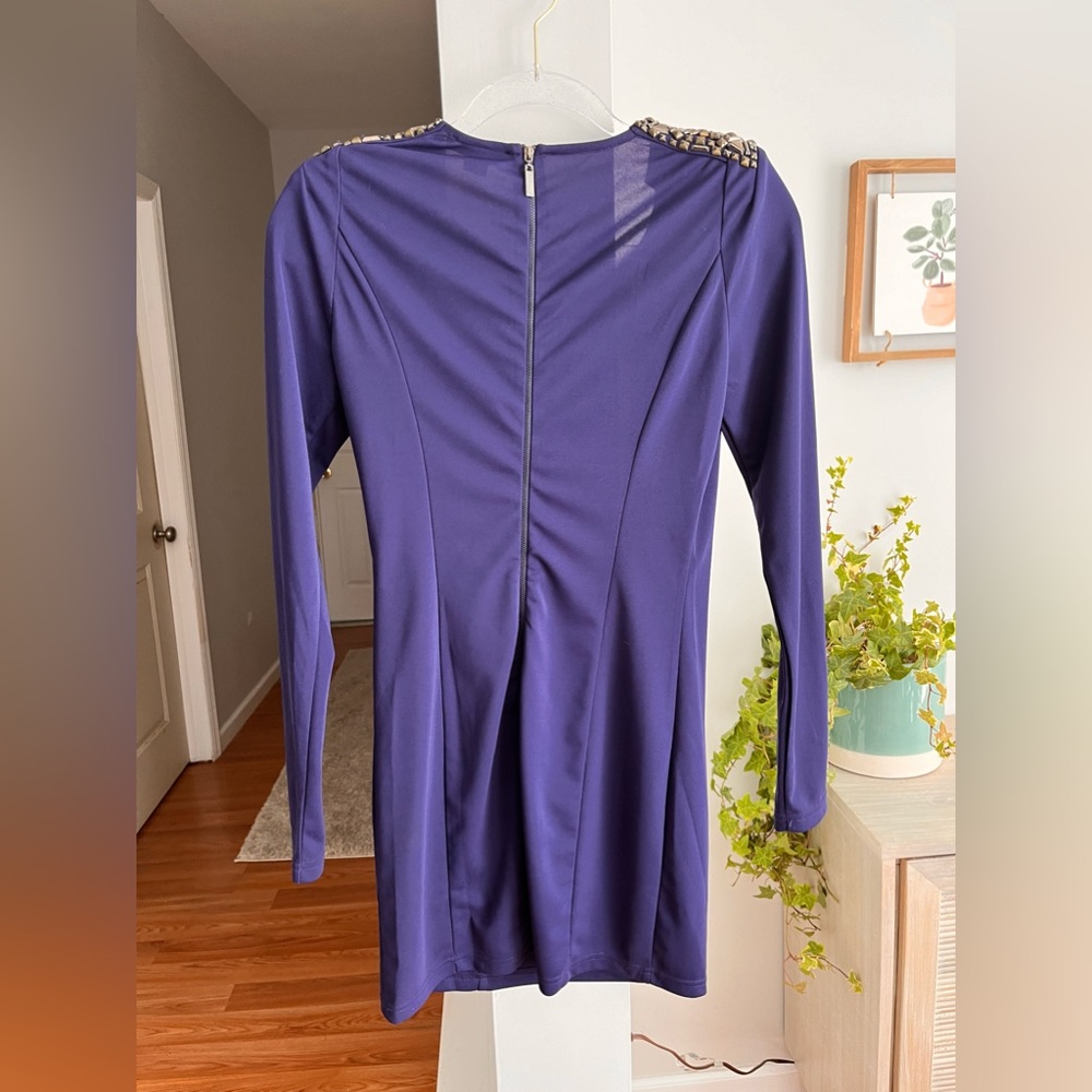 DOUBLE ZERO Jeweled Shoulders Long Sleeve A-Line Mini Dress - Picture 4 of 6